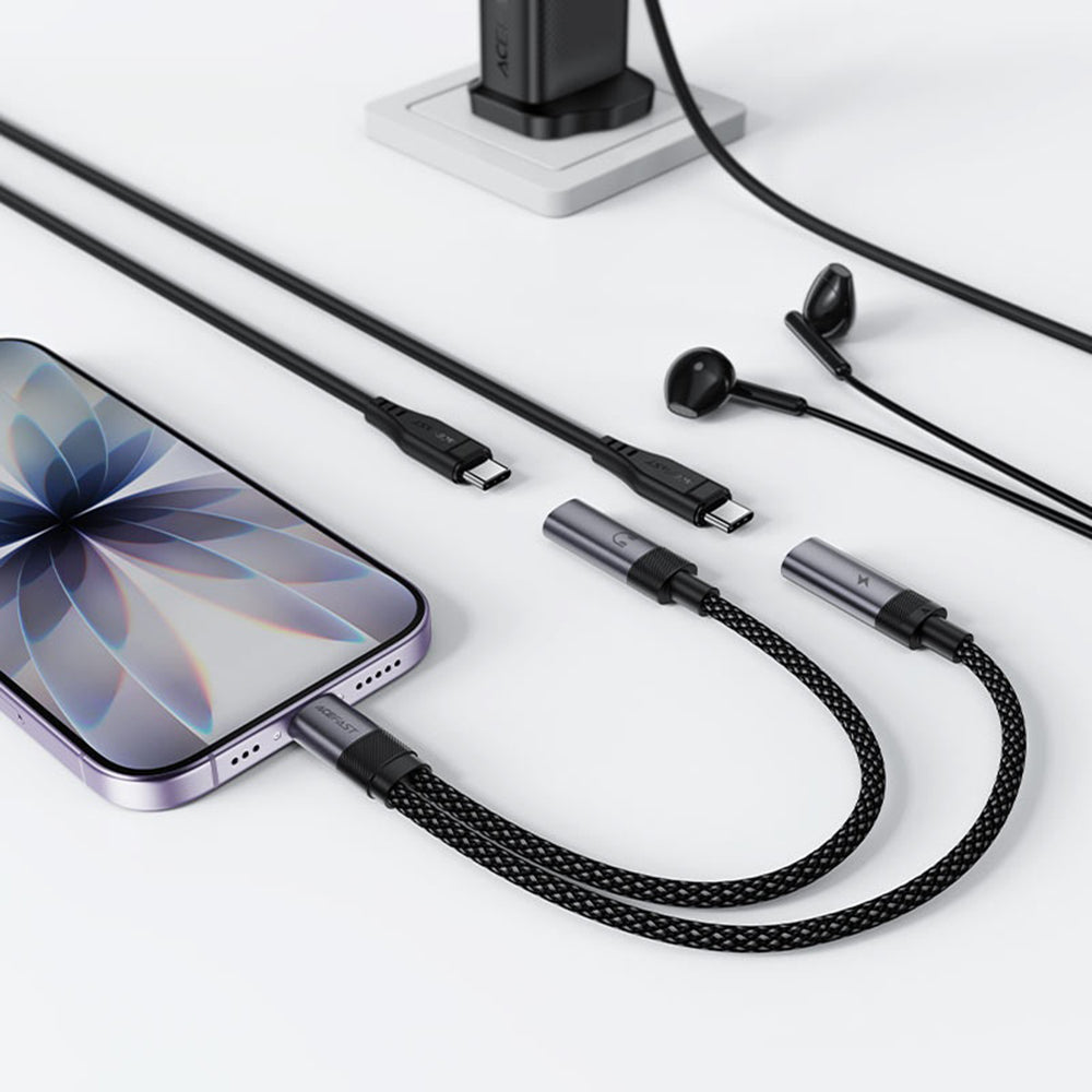 Προσαρμογέας Ήχου USB-C - 2 x USB-C Acefast J14, Μαύρο