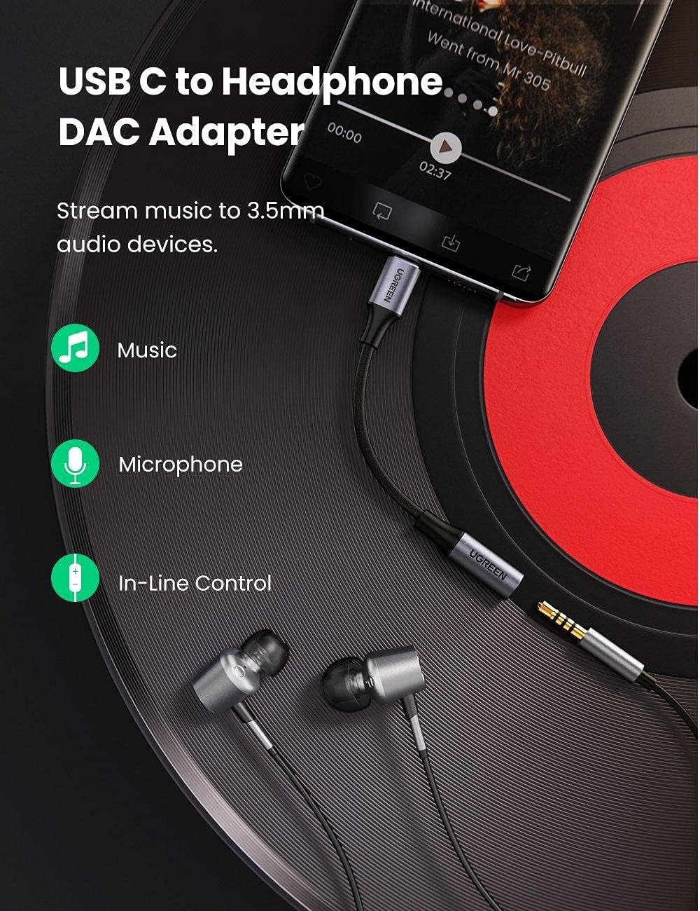 Προσαρμογέας Ήχου USB-C - 3.5mm UGREEN AV161, Γκρι