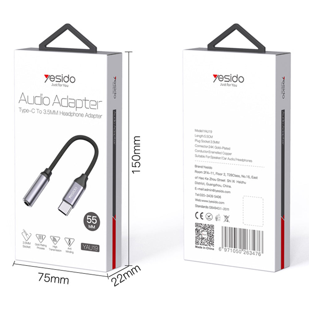 USB-C to 3.5mm Audio Adapter Yesido YAU19, Black