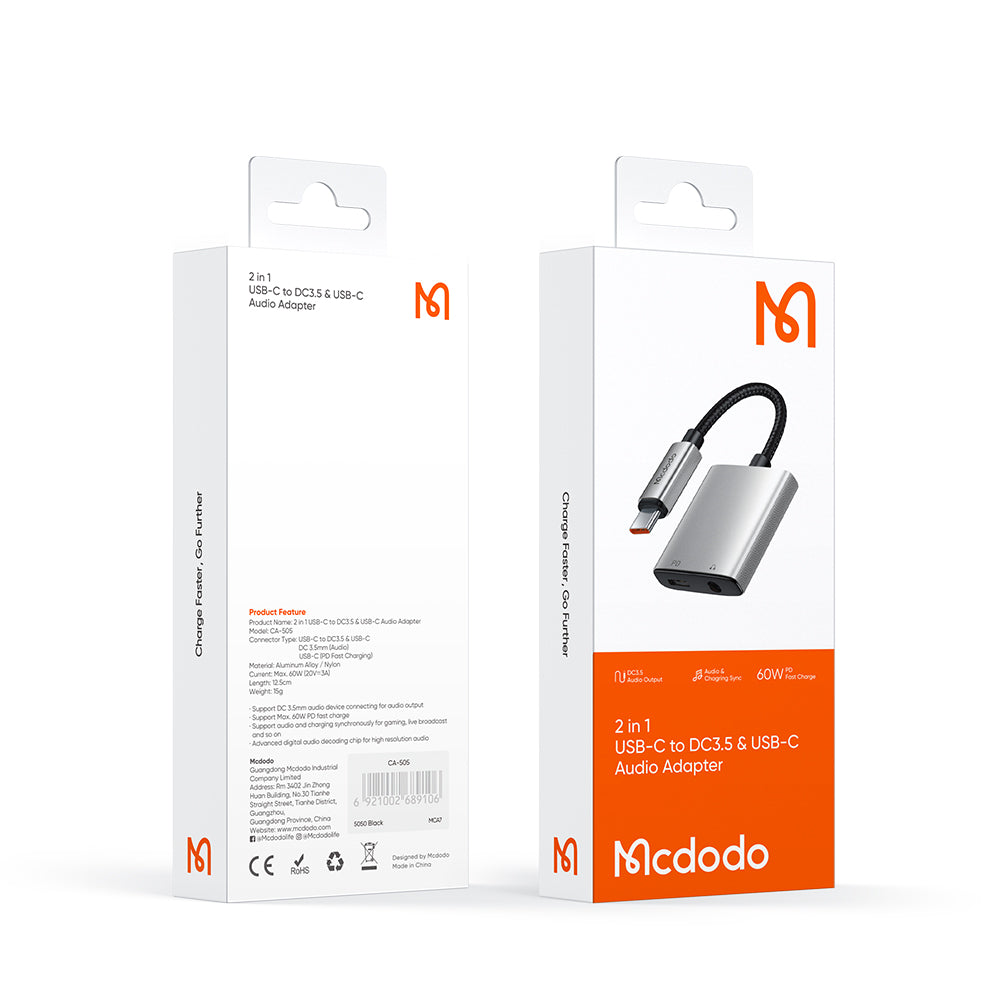 Προσαρμογέας Ήχου USB-C - USB-C / 3.5mm McDodo CA-5050 Wales, Γκρι