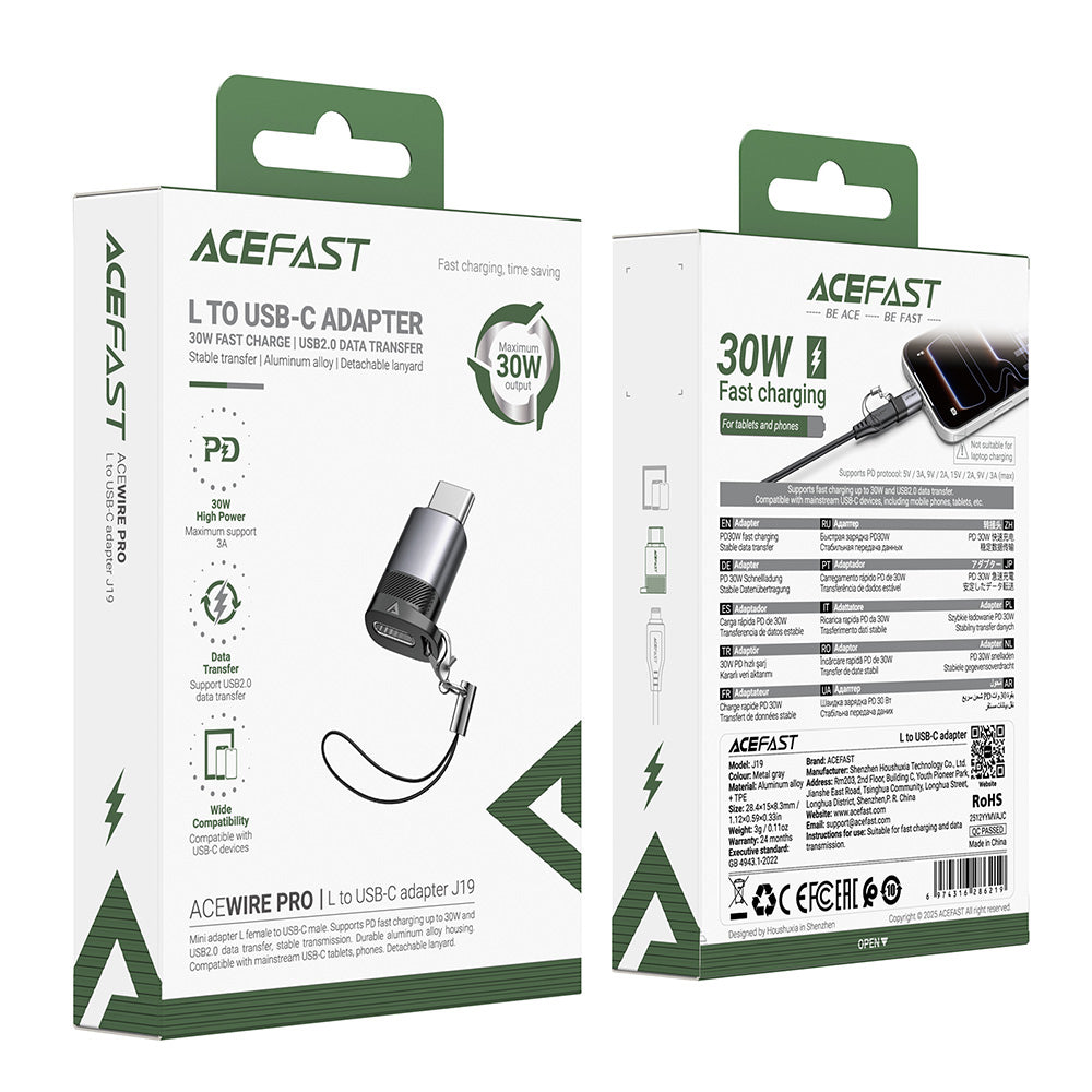 Προσαρμογέας Δεδομένων και Φόρτισης Lightning - USB-C Acefast J19, Γκρι