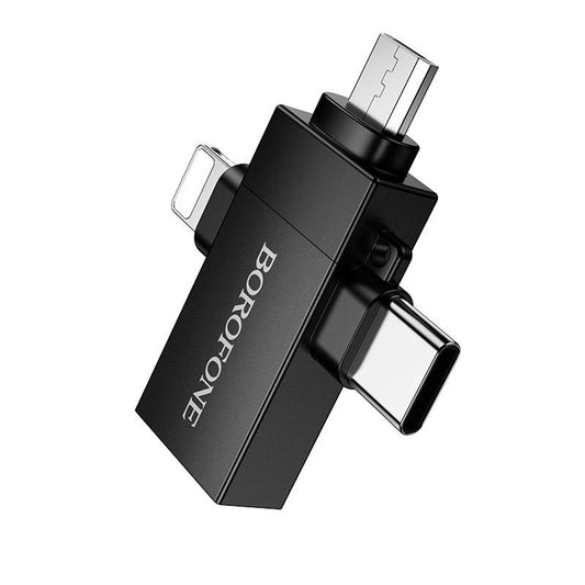 Προσαρμογέας OTG Lightning / microUSB / USB-C - USB-A Borofone BV26D, Μαύρο