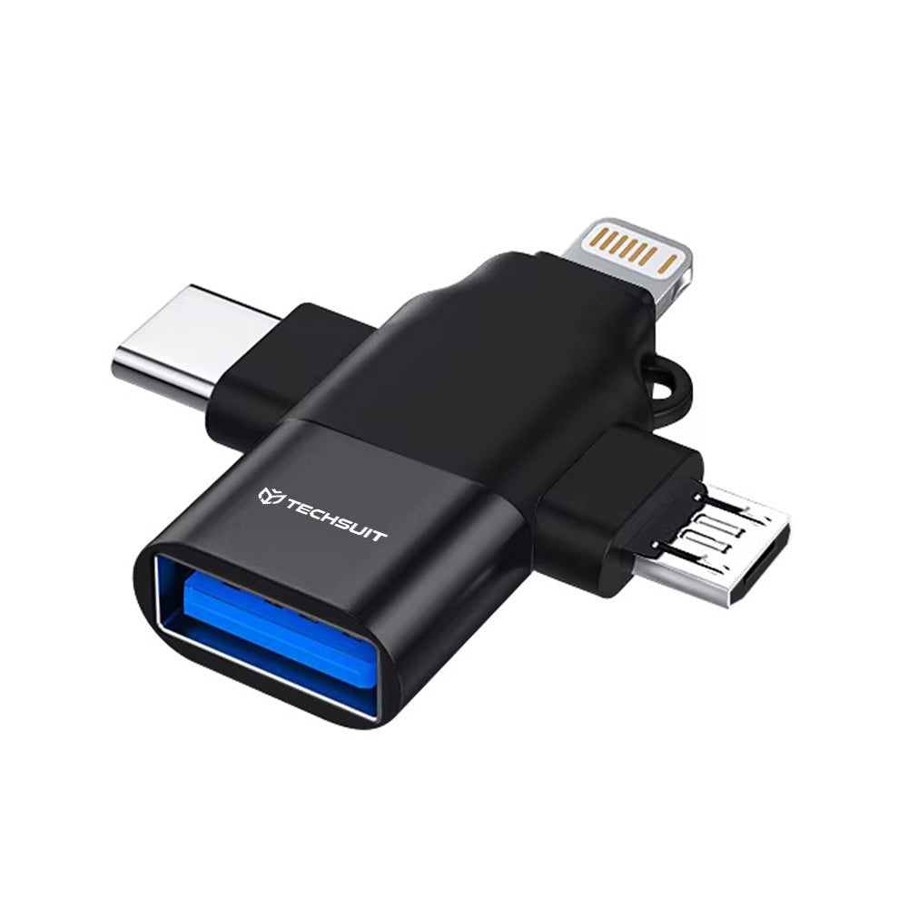 Προσαρμογέας OTG Lightning / microUSB / USB-C - USB-A Techsuit A17 SoundVoltX, Μαύρο