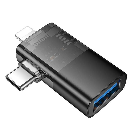 Προσαρμογέας OTG Lightning / USB-C - USB-A HOCO UA36E, Μαύρο
