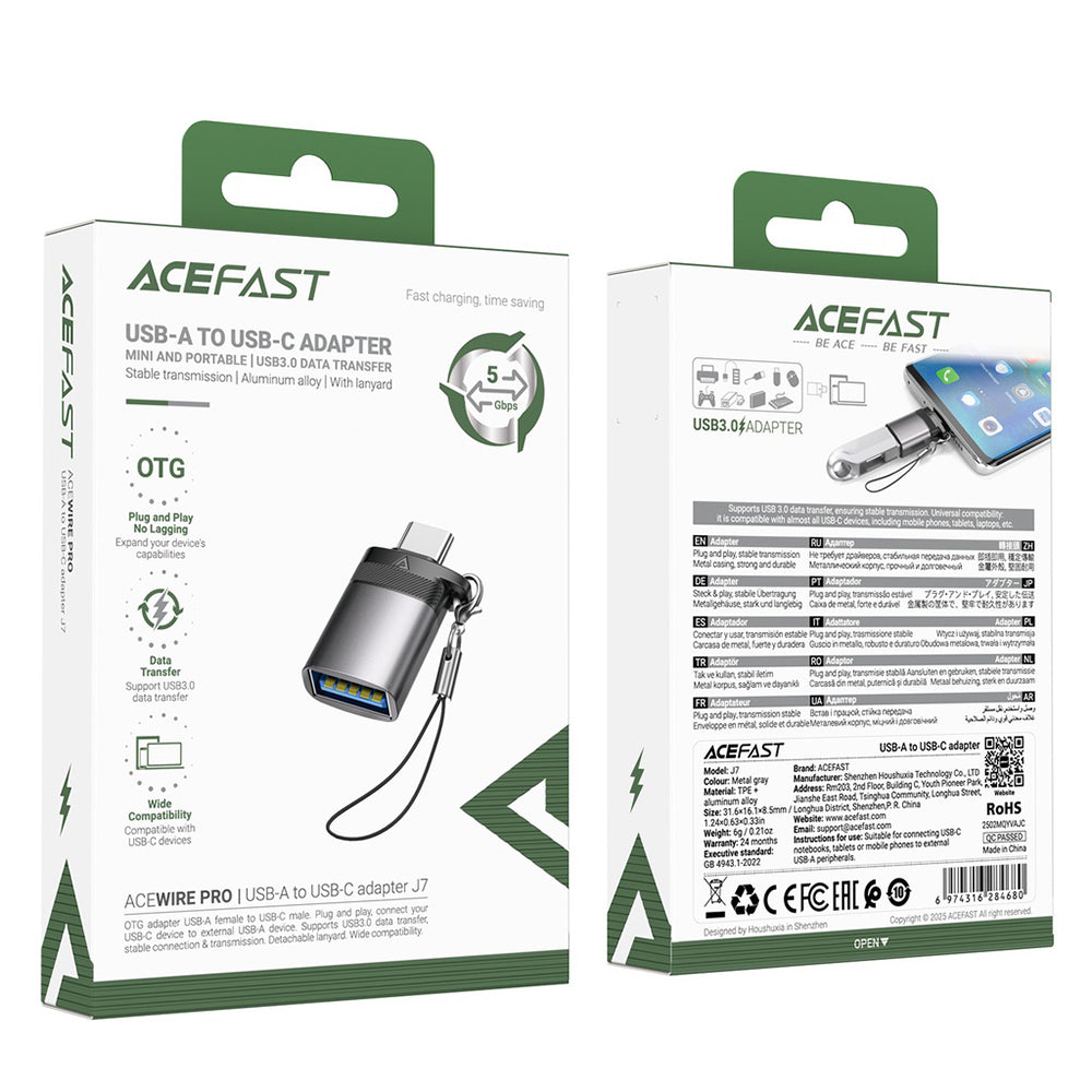 Προσαρμογέας OTG USB-C - USB-A Acefast J7, Γκρι