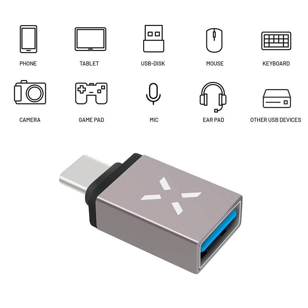 Προσαρμογέας OTG USB-C - USB-A Fixed, Γκρι