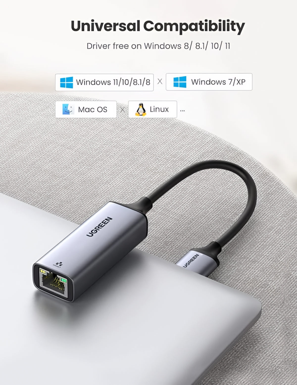 Κάρτα Δικτύου UGREEN CM209, RJ45, USB, Γκρι