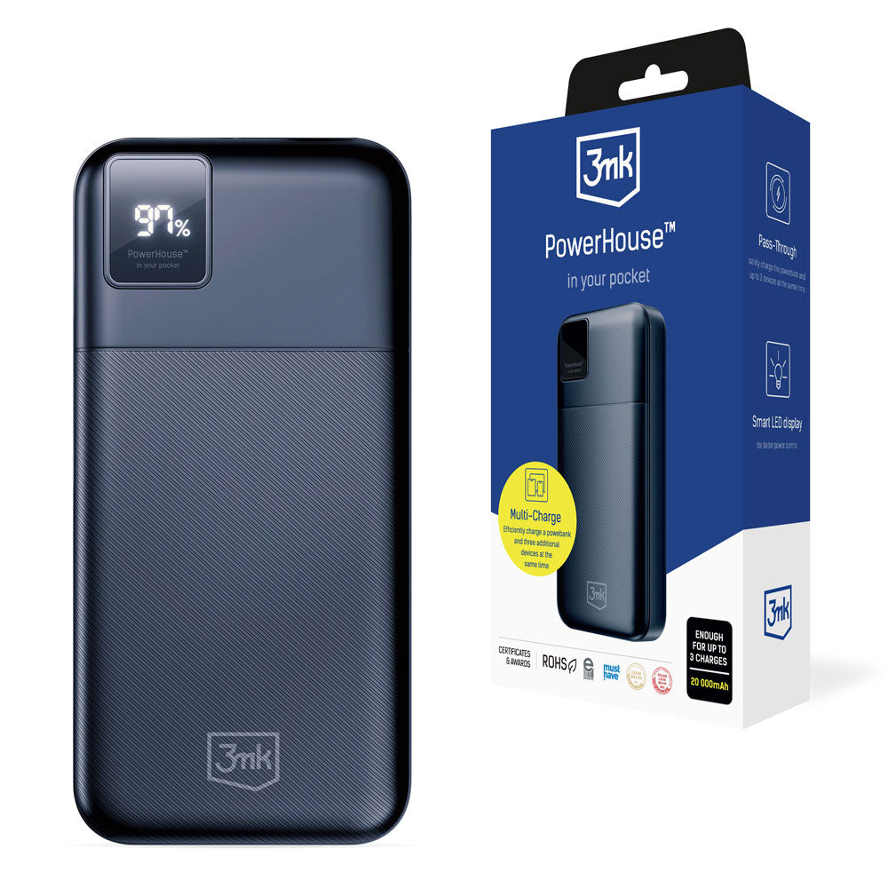 3MK PowerHouse Εξωτερική μπαταρία, 20000mAh, 22,5W, QC + PD, 1 x USB-A - 1 x USB-C, Μαύρο
