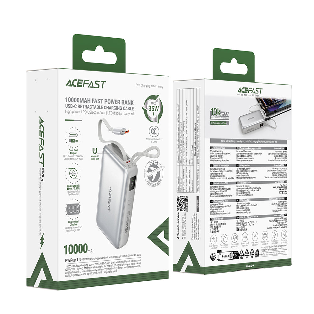Εξωτερική Μπαταρία Acefast M32, 10000mAh, 35W, PD, 2 x USB-C, Ασημί