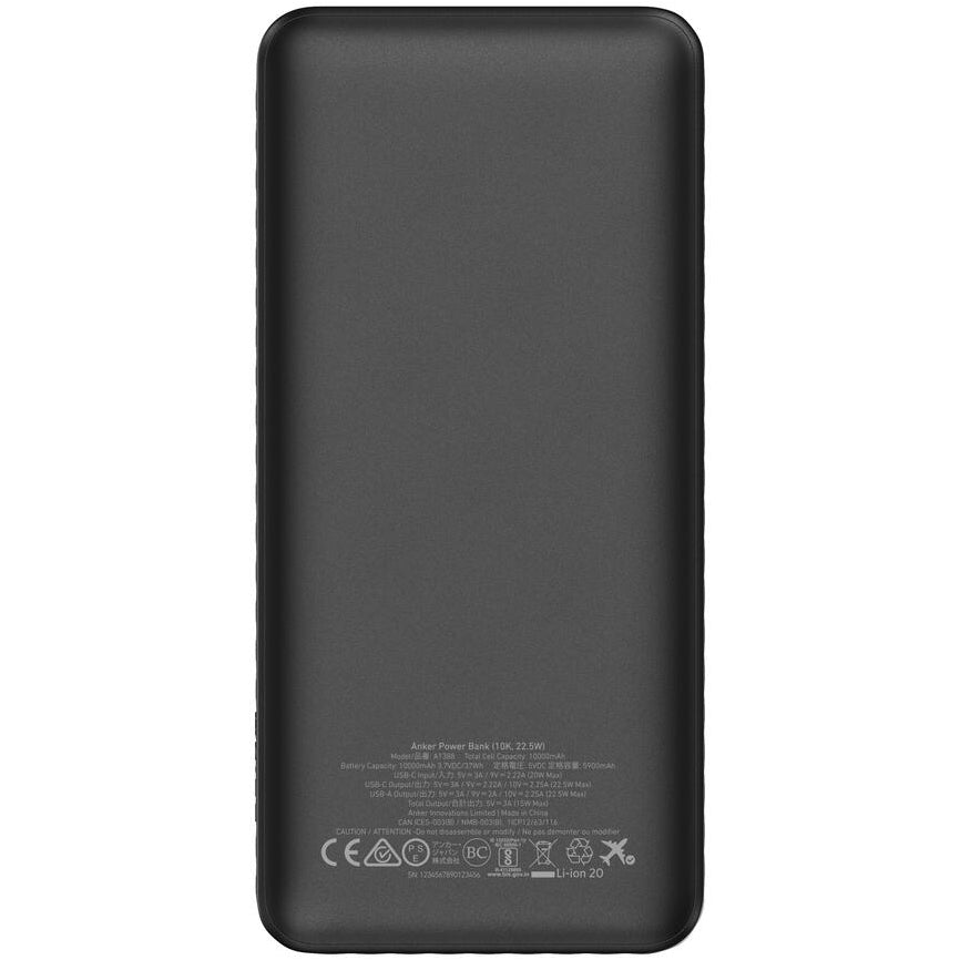 Εξωτερική Μπαταρία Anker, 10000mAh, 22.5W, QC + PD, 1 x USB-A - 1 x USB-C, Μαύρη A1388G11