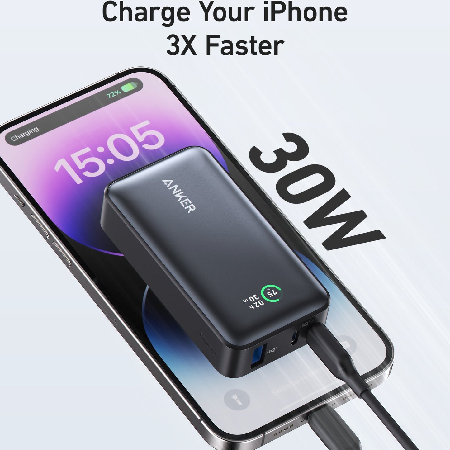 Εξωτερική Μπαταρία Anker 533, 10000mAh, 30W, QC + PD, 1 x USB-A - 2 x USB-C, Μαύρη A1256G11