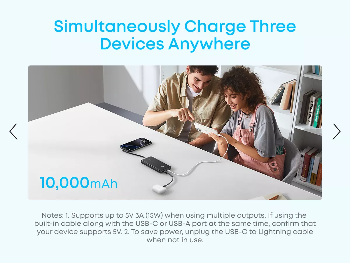 Εξωτερική Μπαταρία Anker Zolo, 10000mAh, 22.5W, QC + PD, 1 x USB-A - 2 x USB-C, Λευκή A110DH21