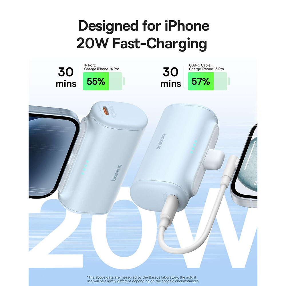 Εξωτερική Μπαταρία Baseus Compact, 5000mAh, 20W, PD, 1 x Lightning - 1 x USB-C, Μπλε P10068307313-00