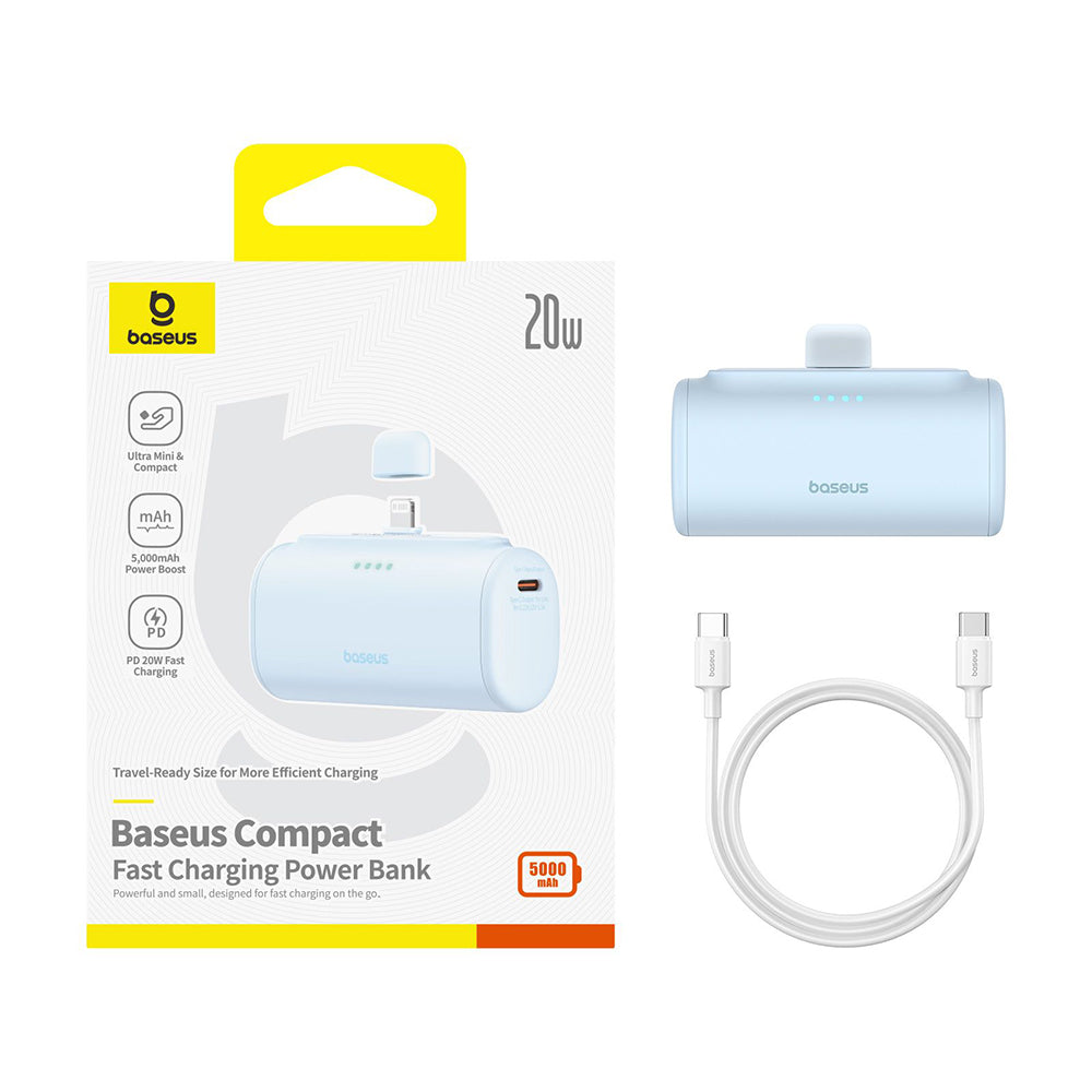Εξωτερική Μπαταρία Baseus Compact, 5000mAh, 20W, PD, 1 x Lightning - 1 x USB-C, Μπλε P10068307313-00