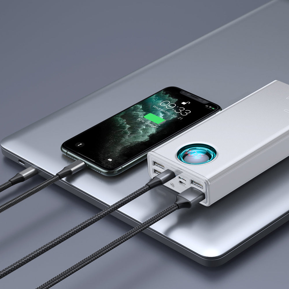Εξωτερική Μπαταρία Baseus Amblight Digital Display, 30000mAh, 65W, QC + PD, 1 x USB-C - 4 x USB-A, Λευκή PPLG000102