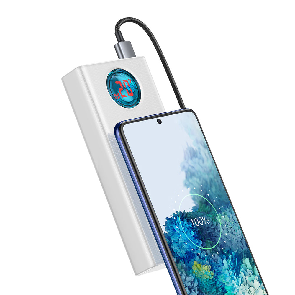 Εξωτερική Μπαταρία Baseus Amblight Digital Display, 30000mAh, 65W, QC + PD, 1 x USB-C - 4 x USB-A, Λευκή PPLG000102