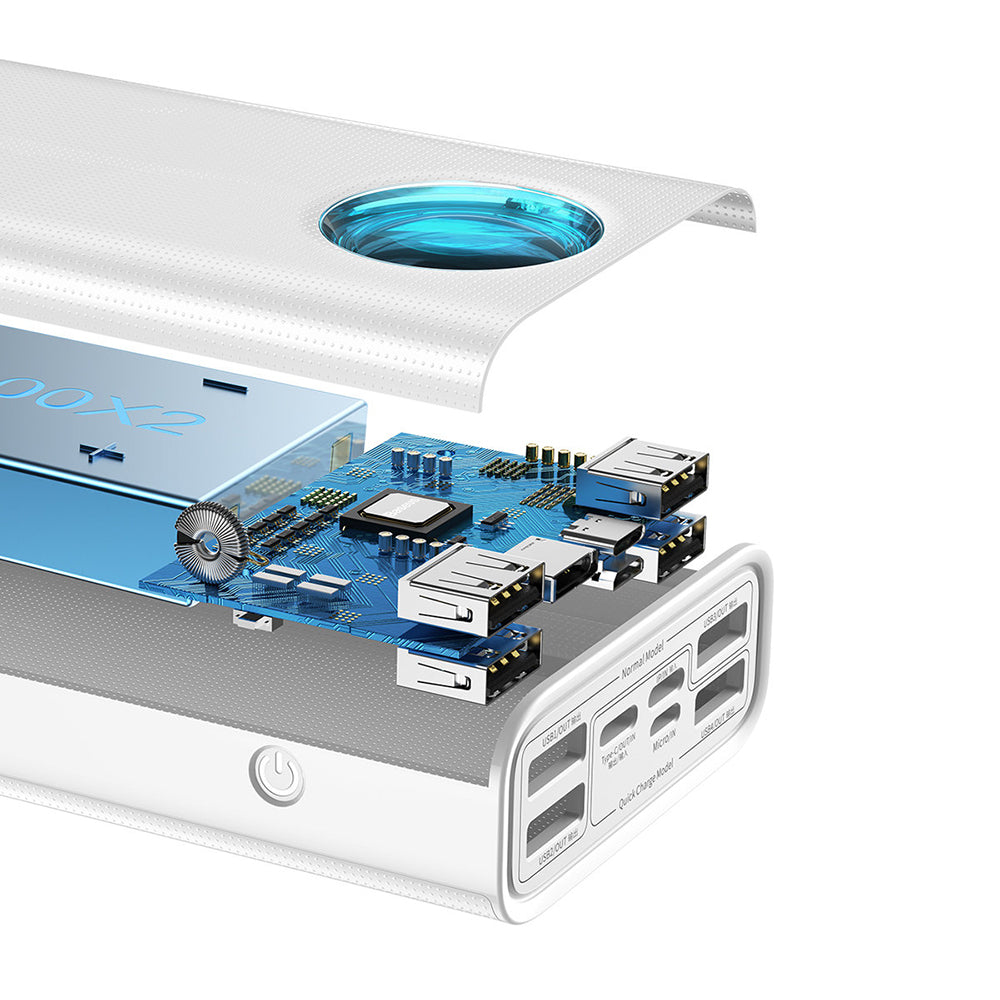 Εξωτερική Μπαταρία Baseus Amblight Digital Display, 30000mAh, 65W, QC + PD, 1 x USB-C - 4 x USB-A, Λευκή PPLG000102