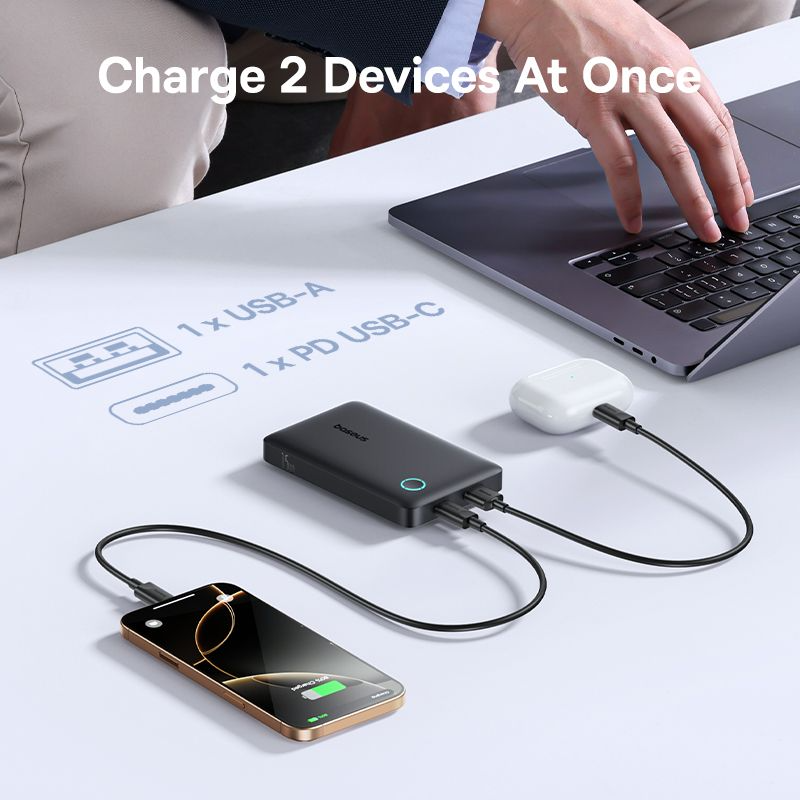 Baseus EnerFill FP11 External Battery, 10000mAh, 15W, 1 x USB-A - 1 x USB-C, Black P1008210C123