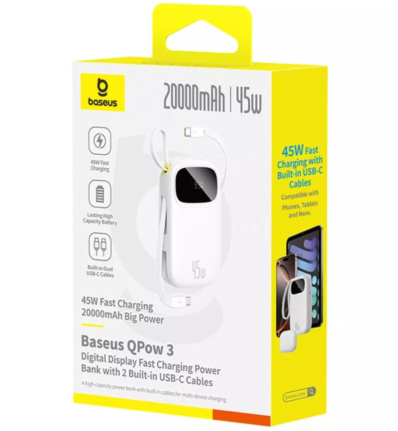 Εξωτερική Μπαταρία Baseus EnerFill FC31, 20000mAh, 45W, QC + PD, 1 x Lightning - 1 x USB-A - 2 x USB-C, Λευκό P10082105213-00