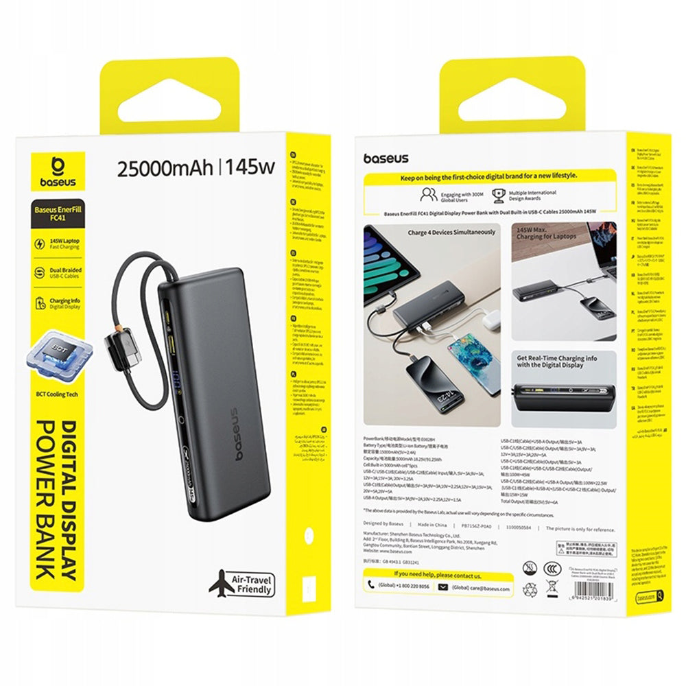 Εξωτερική Μπαταρία Baseus EnerFill FC41, 25000mAh, 145W, QC + PD, 1 x USB-A - 3 x USB-C, Μαύρη E0028H03