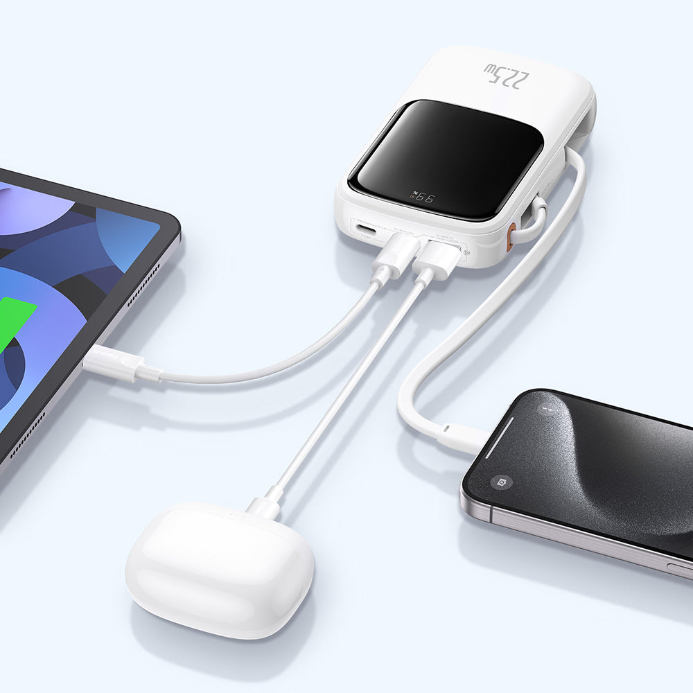 Εξωτερική Μπαταρία Baseus Qpow Pro+, 10000mAh, 22.5W, QC + PD, 1 x USB-A - 2 x USB-C, Λευκή P10067101213-00