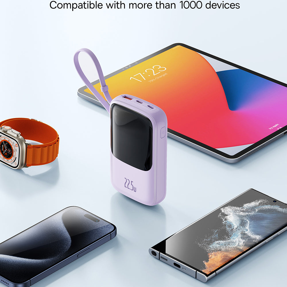Εξωτερική Μπαταρία Baseus Qpow Pro+, 10000mAh, 22.5W, QC + PD, 1 x USB-A - 2 x USB-C, Μωβ P10067101513-00