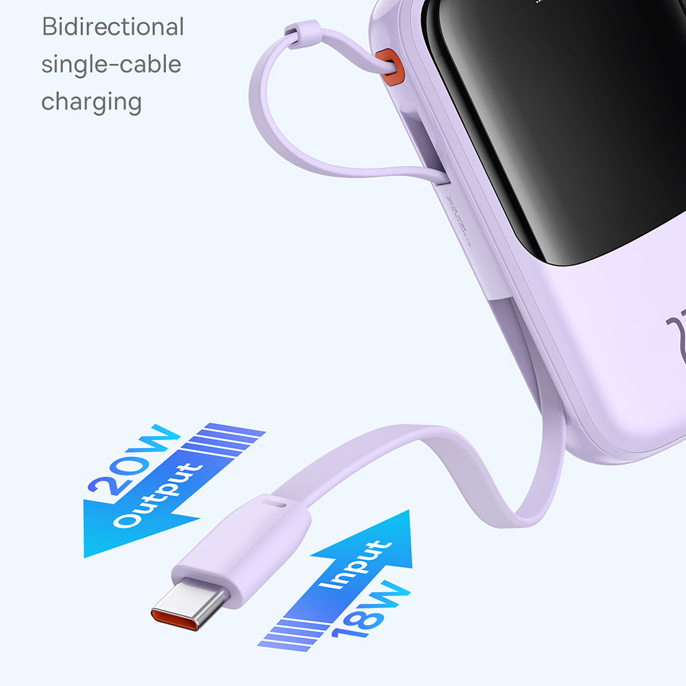 Εξωτερική Μπαταρία Baseus Qpow Pro+, 10000mAh, 22.5W, QC + PD, 1 x USB-A - 2 x USB-C, Μωβ P10067101513-00