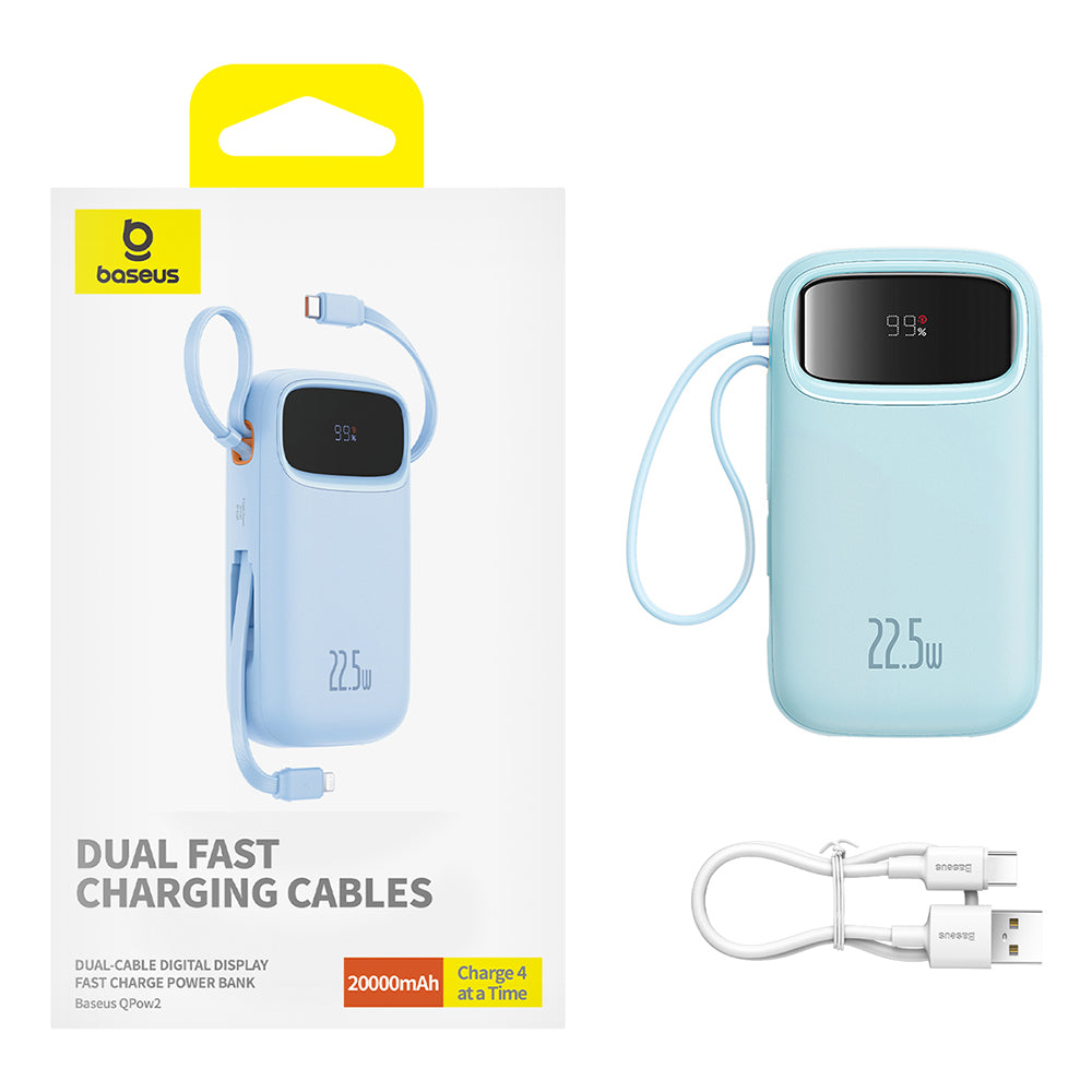 Εξωτερική Μπαταρία Baseus Qpow Pro+, 20000mAh, 22.5W, QC + PD, 1 x Lightning - 1 x USB-A - 2 x USB-C, Μπλε P10055002313-00
