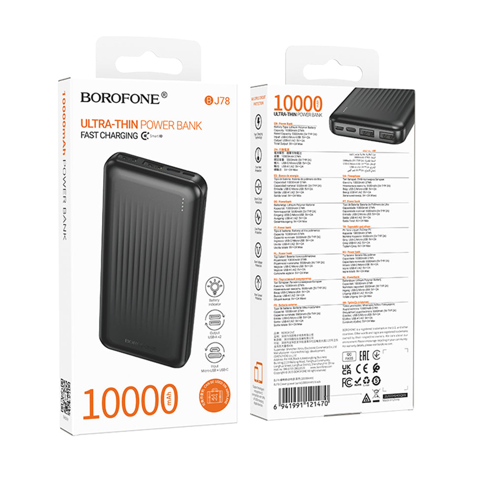 Εξωτερική Μπαταρία Borofone BJ78 Clever, 10000mAh, 10W, 2 x USB-A, Μαύρη