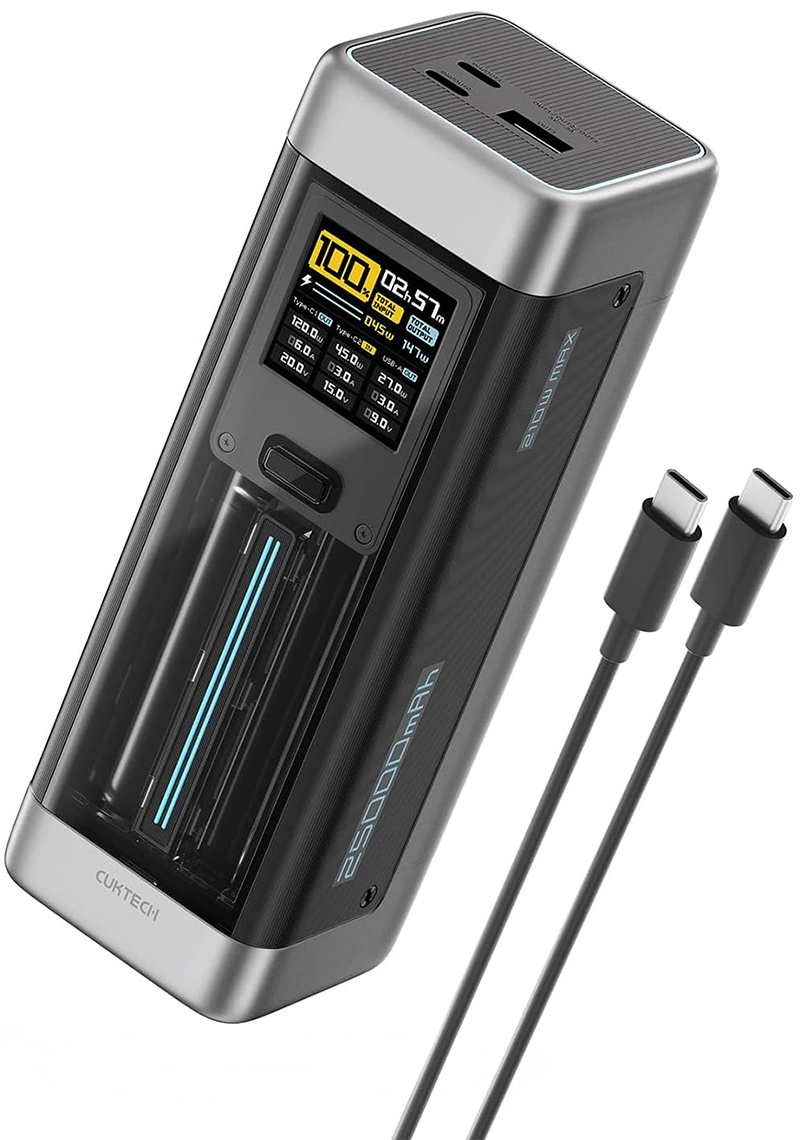 Εξωτερική Μπαταρία Cuktech, 25000mAh, 210W, QC + PD, 1 x USB-A - 2 x USB-C, Μαύρη CUK00P23GLBK