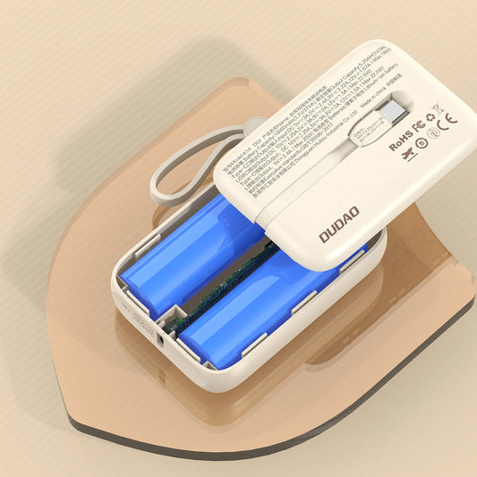 External Battery Dudao K14, 10000mAh, 66W, QC + PD, 1 x USB-A - 1 x USB-C, Beige