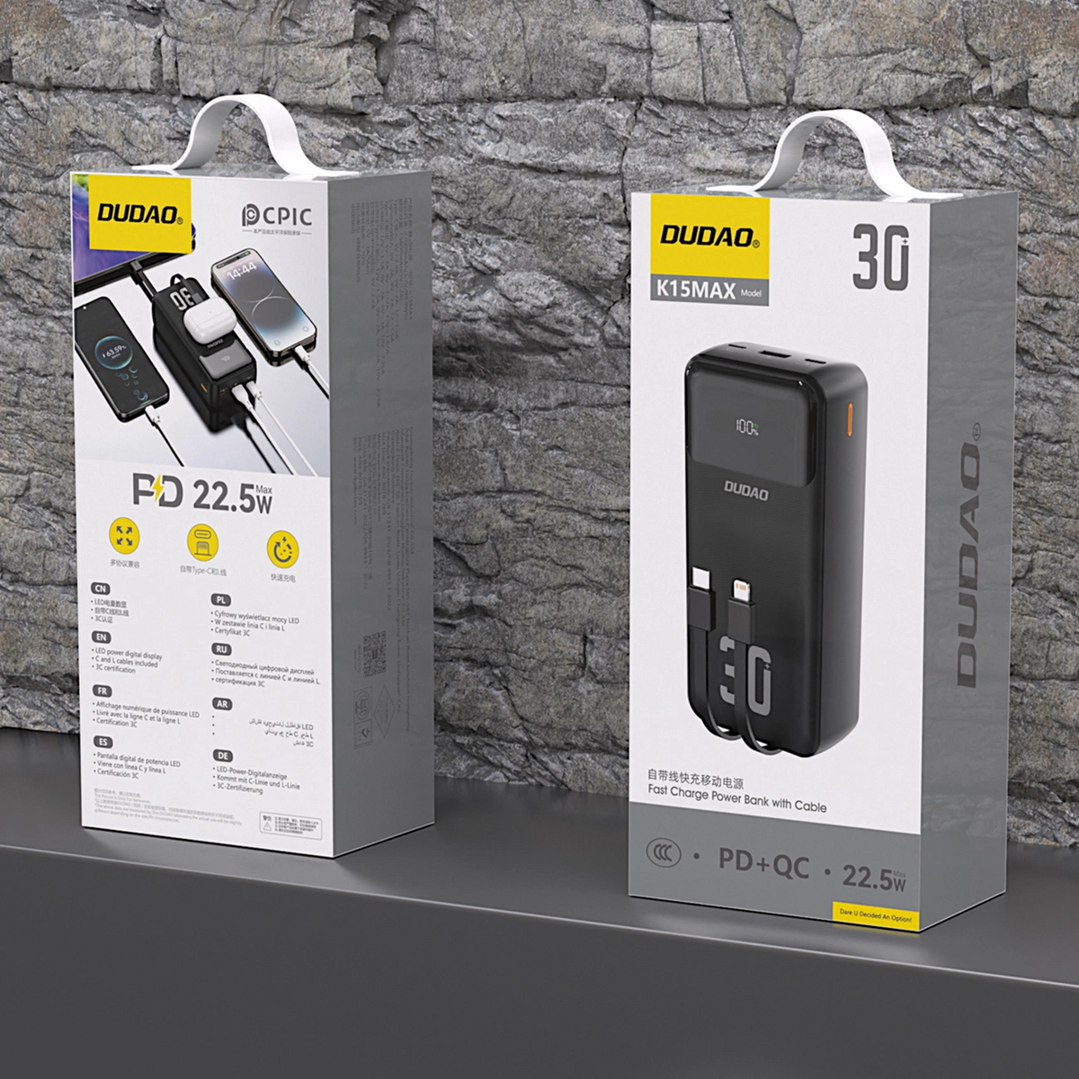 Dudao K15MAX External Battery, 30000mAh, 22.5W, QC + PD, 1 x USB-A - 2 x Lightning - 2 x USB-C, Black