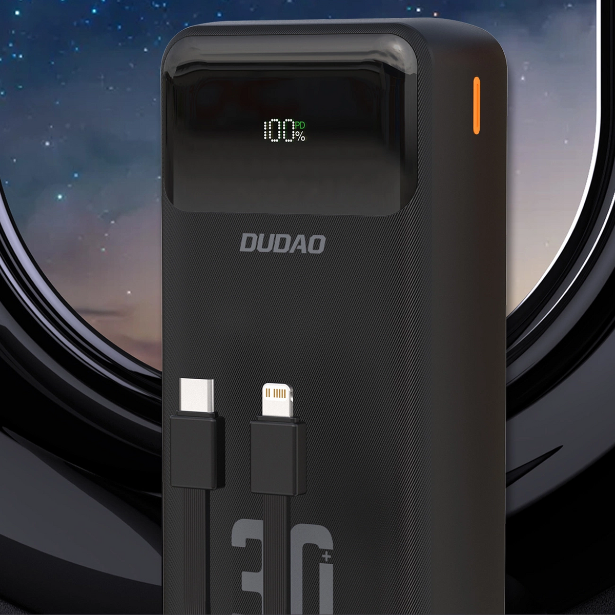 Dudao K15MAX External Battery, 30000mAh, 22.5W, QC + PD, 1 x USB-A - 2 x Lightning - 2 x USB-C, Black