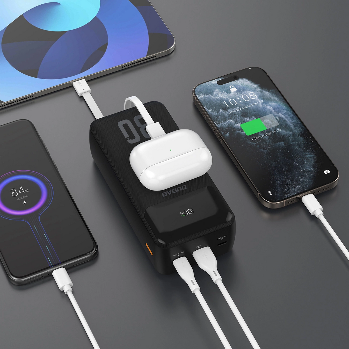 Dudao K15MAX External Battery, 30000mAh, 22.5W, QC + PD, 1 x USB-A - 2 x Lightning - 2 x USB-C, Black