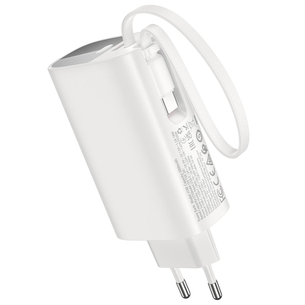 Εξωτερική μπαταρία HOCO J148 2 σε 1, 5000mAh, 20W, PD, 2 x USB-C, Λευκή
