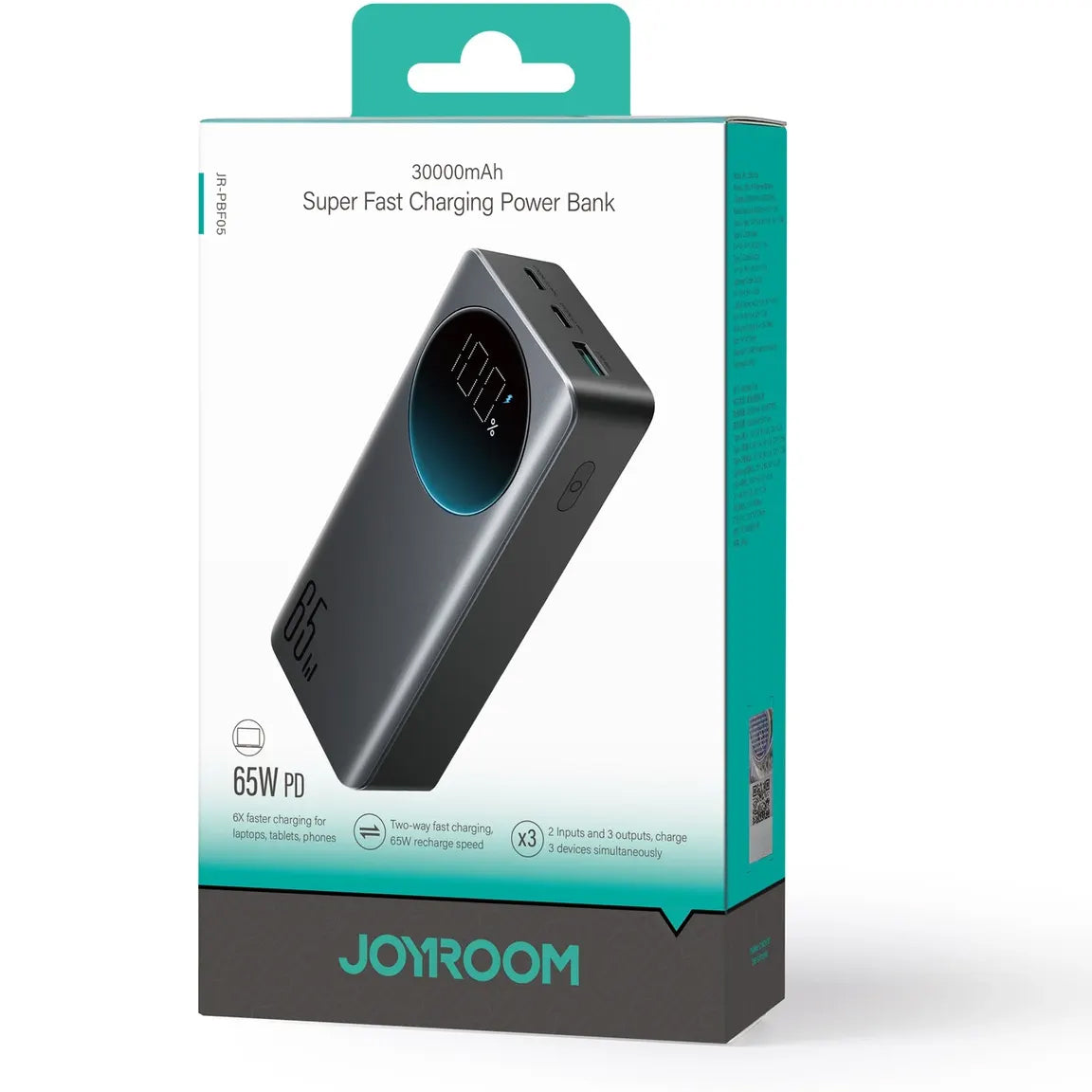 Εξωτερική Μπαταρία Joyroom JR-PBF05, 30000mAh, 65W, QC + PD, 1 x USB-A - 2 x USB-C, Μαύρη