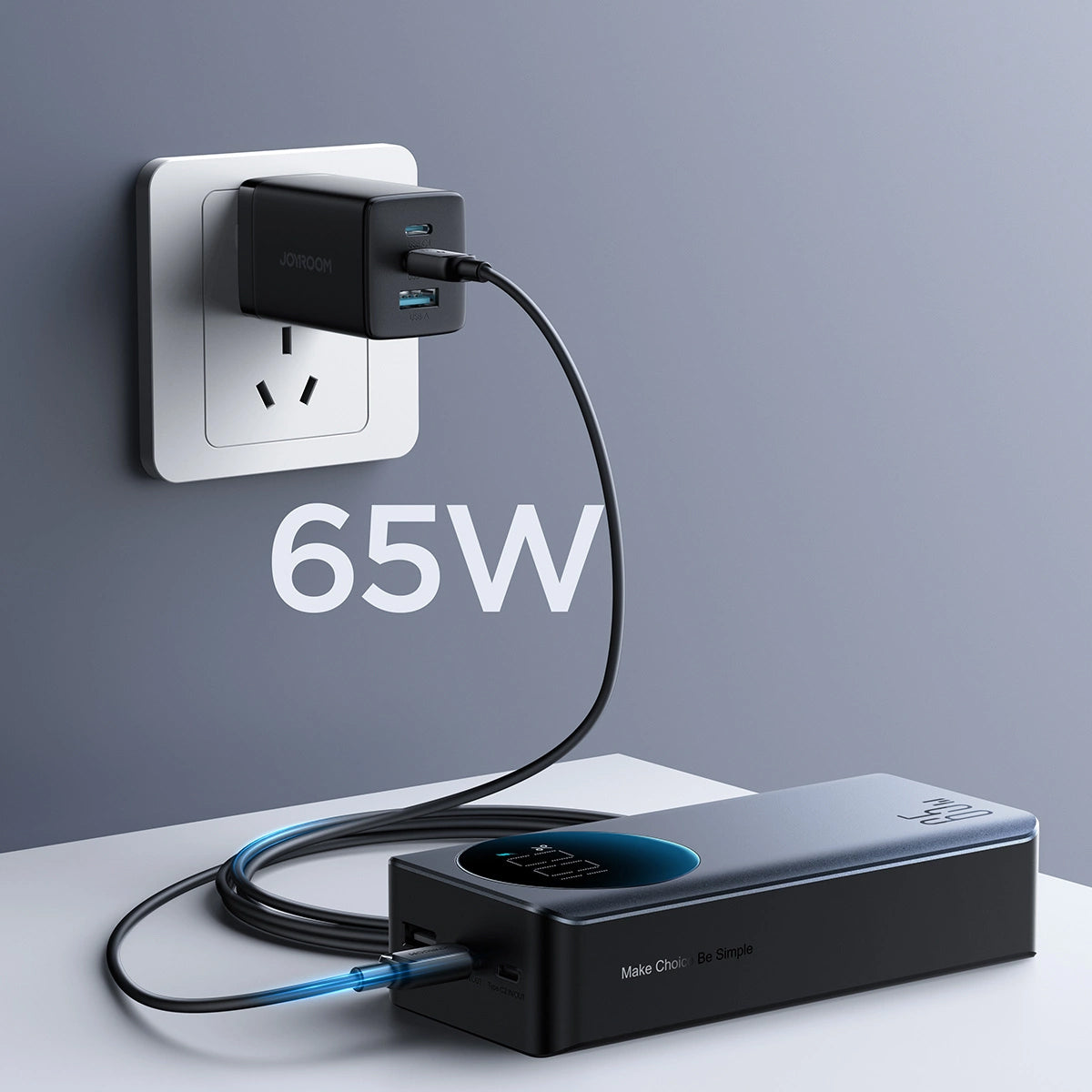 Εξωτερική Μπαταρία Joyroom JR-PBF05, 30000mAh, 65W, QC + PD, 1 x USB-A - 2 x USB-C, Μαύρη
