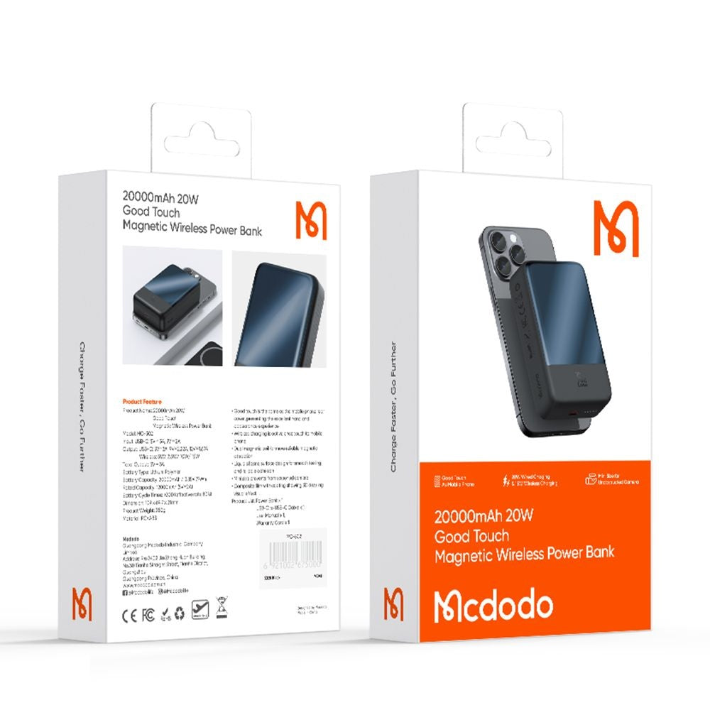 Εξωτερική Μπαταρία Wireless McDodo MC-5021 Ambilight, 20000mAh, 20W, PD + FQI, 1 x QI - 1 x USB-C, Μαύρη