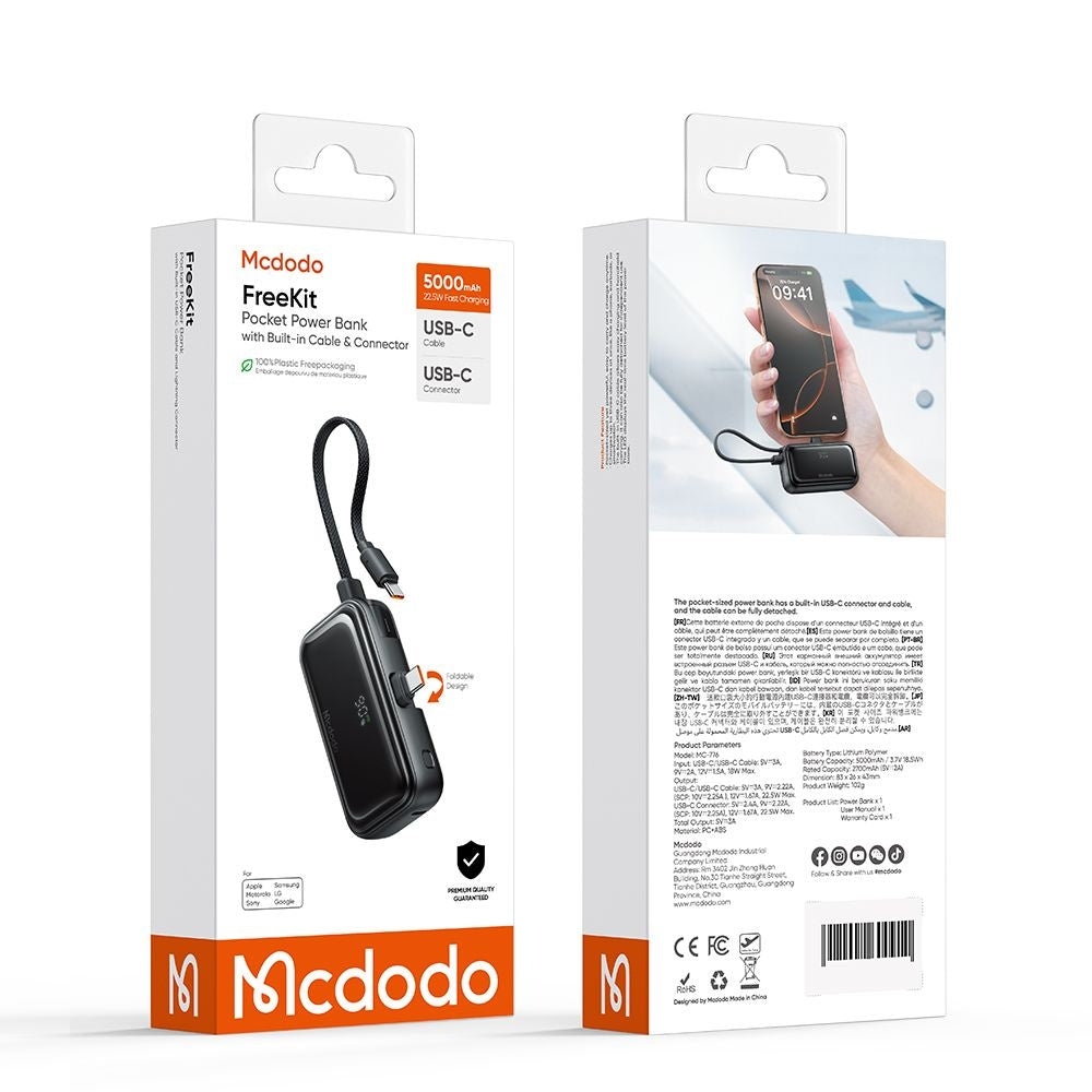 Εξωτερική Μπαταρία McDodo MC-7760 Freekit, 5000mAh, 22.5W, PD, 3 x USB-C, Μαύρη