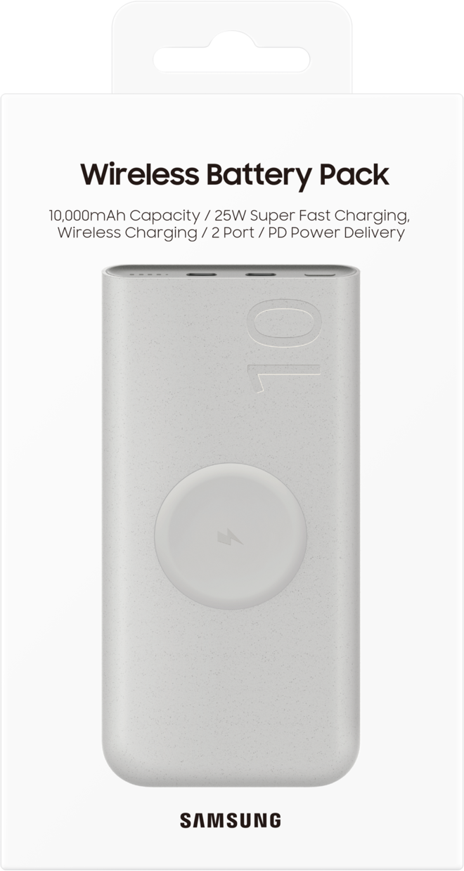 Εξωτερική Μπαταρία Wireless Samsung, 10000mAh, 25W, PD + FQI, 1 x QI - 2 x USB-C, Μπεζ EB-U2510XUEGEU