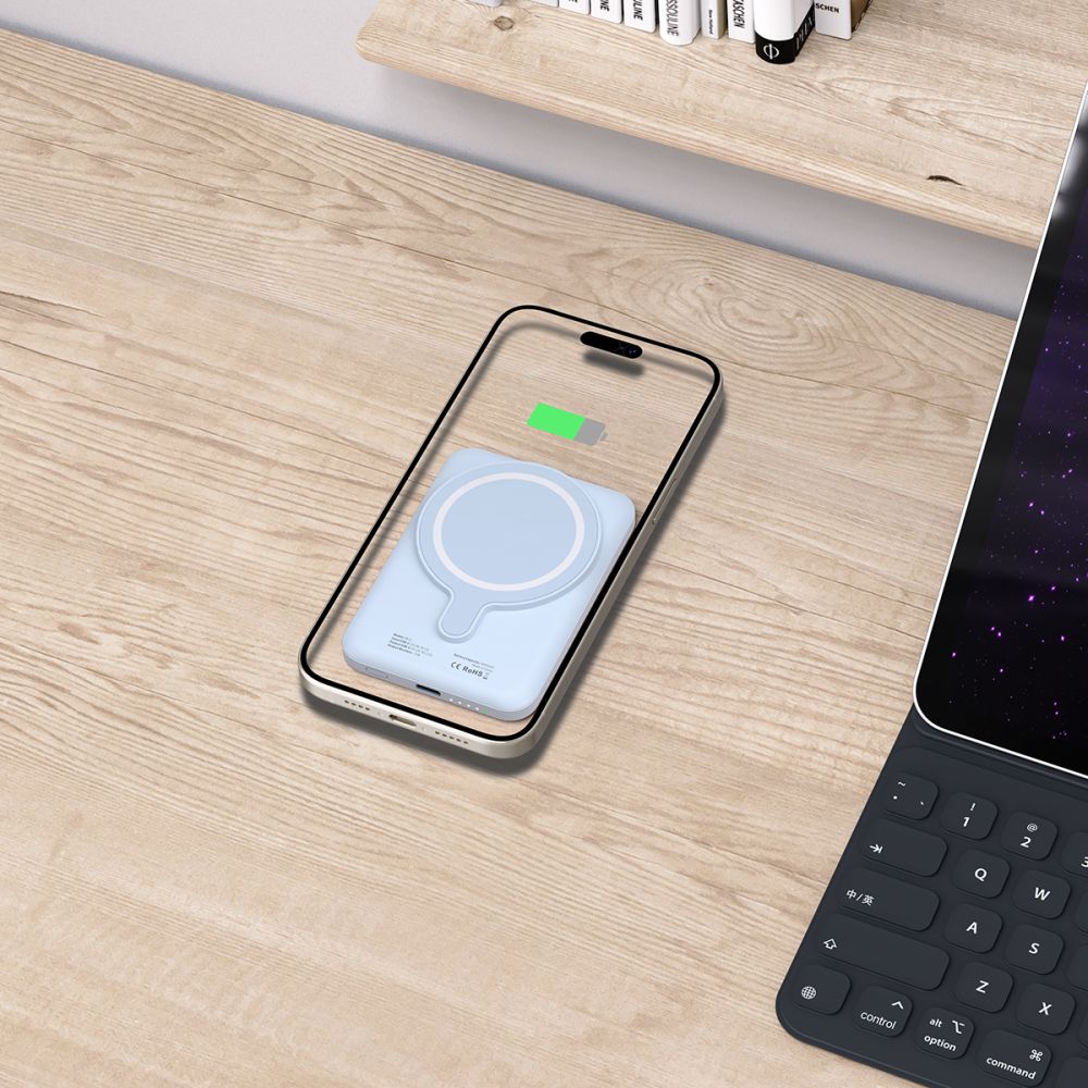External Wireless Battery Tech-Protect PB10 LifeMag, 5000mAh, 15W, PD + FQI, 1 x QI - 1 x USB-C, Blue