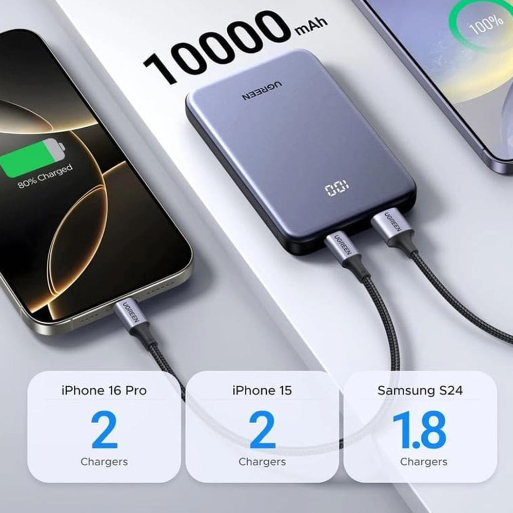 Εξωτερική Μπαταρία UGREEN 75131B, 10000mAh, 22.5W, QC + PD, 1 x USB-A - 1 x USB-C, Γκρι