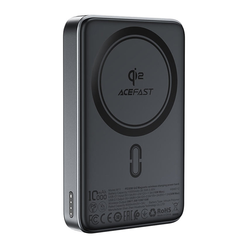 Εξωτερική Μπαταρία Wireless Acefast M11, 10000mAh, 30W, PD + FQI, 1 x QI - 1 x USB-C, Μαύρη