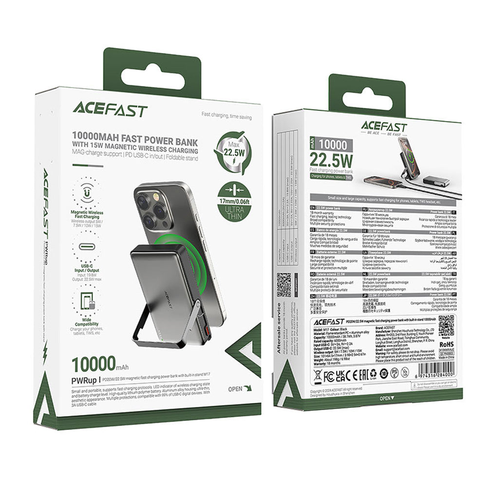 Εξωτερική Μπαταρία Wireless Acefast M17, 10000mAh, 22.5W, PD + FQI, 1 x QI - 1 x USB-C, Μαύρη