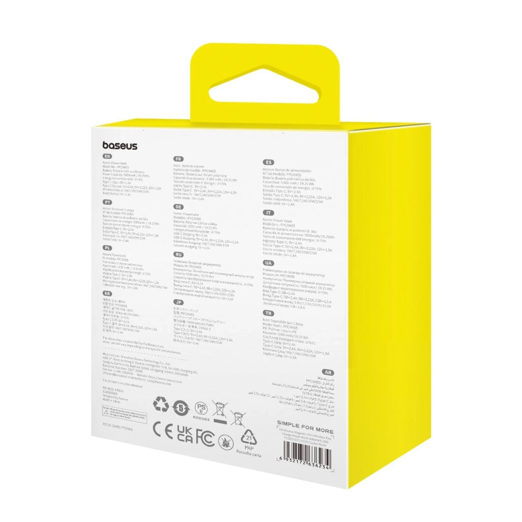 Εξωτερική Μπαταρία Wireless Baseus Magnetic Mini, 5000mAh, 20W, PD + FQI, 1 x QI - 1 x USB-C, Μωβ P10022107513