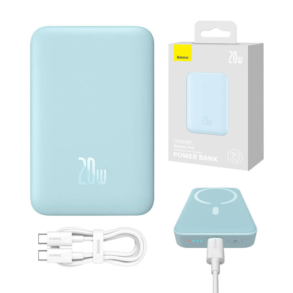 Εξωτερική Μπαταρία Wireless Baseus Magnetic Mini, 10000mAh, 20W, PD + FQI, 1 x QI - 1 x USB-C, Μπλε PPCX110103