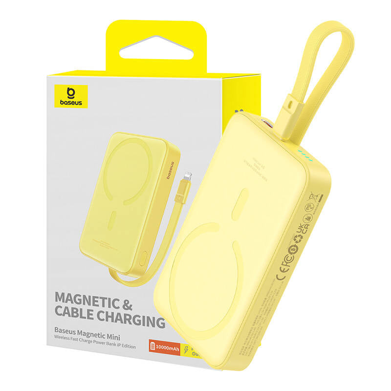 Εξωτερική Μπαταρία Wireless Baseus Magnetic Mini, 10000mAh, 20W, PD + FQI, 1 x Lightning - 1 x QI - 1 x USB-C, Κίτρινη P10022109Y23-00