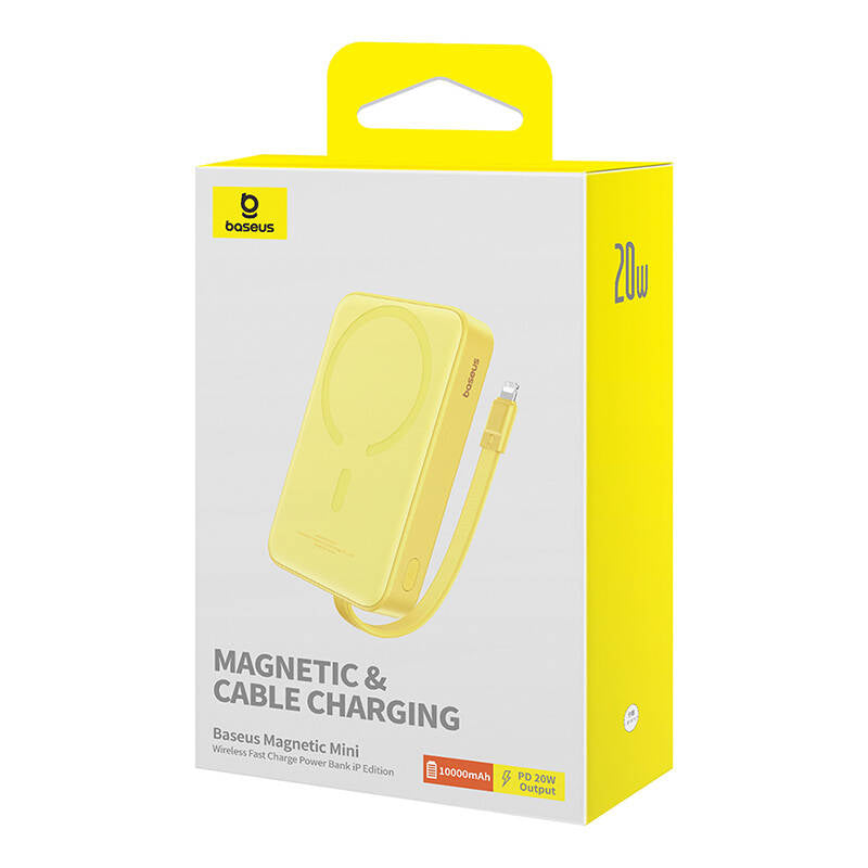 Εξωτερική Μπαταρία Wireless Baseus Magnetic Mini, 10000mAh, 20W, PD + FQI, 1 x Lightning - 1 x QI - 1 x USB-C, Κίτρινη P10022109Y23-00