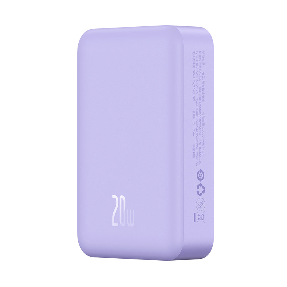 Εξωτερική Μπαταρία Wireless Baseus Magnetic Mini, 20000mAh, 20W, PD + FQI, 1 x QI - 1 x USB-C, Μωβ PPCX150005