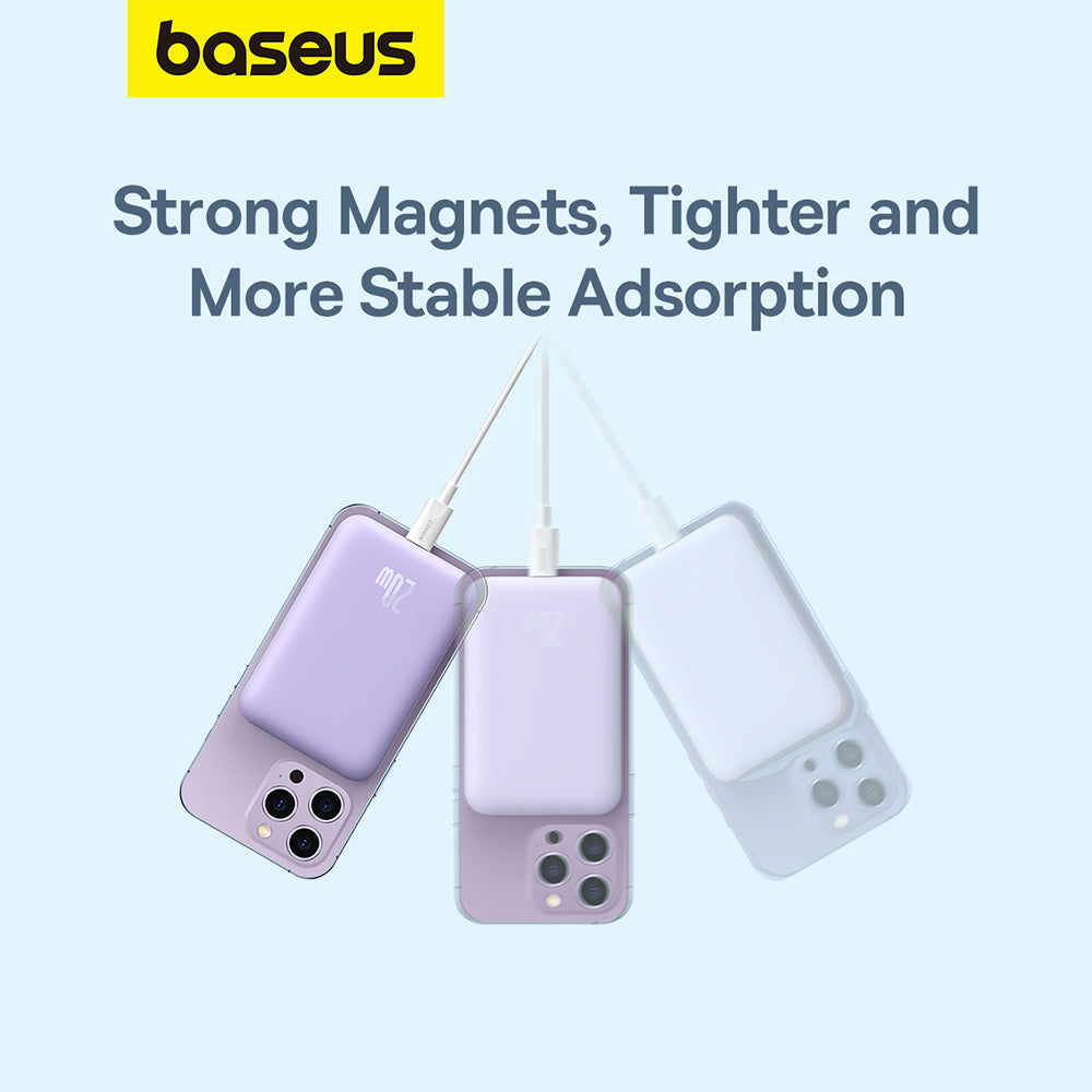 Εξωτερική Μπαταρία Wireless Baseus Mini Air, 6000mAh, 20W, PD + FQI, 1 x QI - 1 x USB-C, Μωβ P10059002513-00